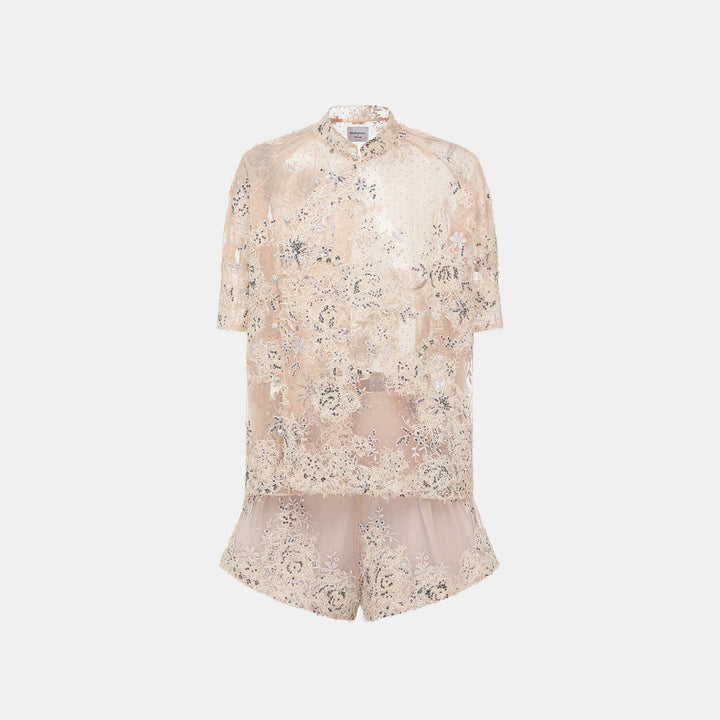 "Imperial Gala." Luxe lace and beaded shorts 