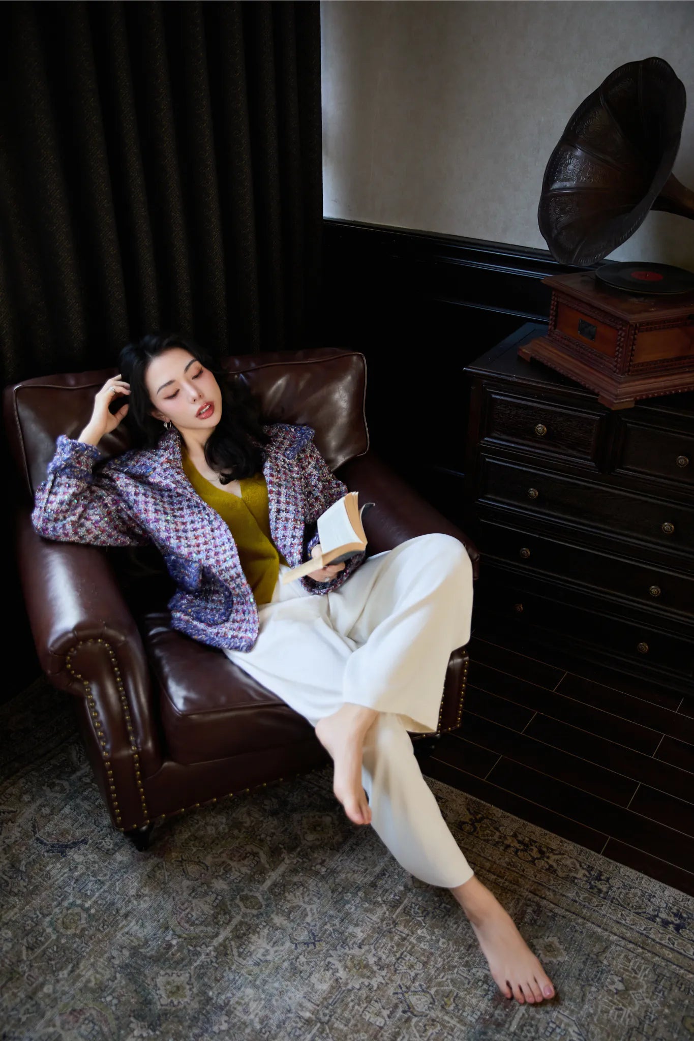 “Autumn Diary” 100%Cashmere V領背心—Mustard