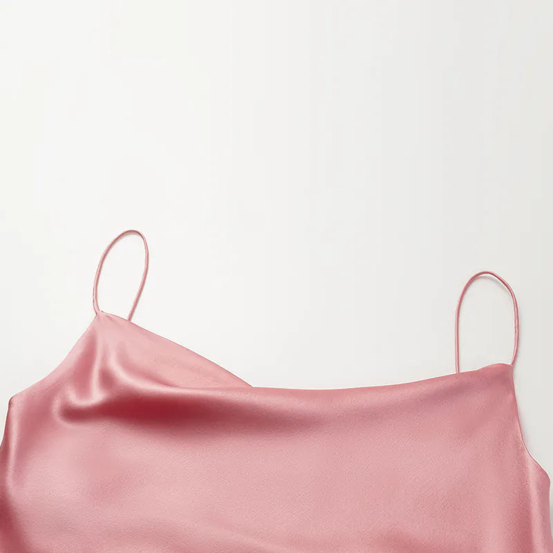 "Summer Diary" 醋酸盪領細肩帶背心—玫瑰粉