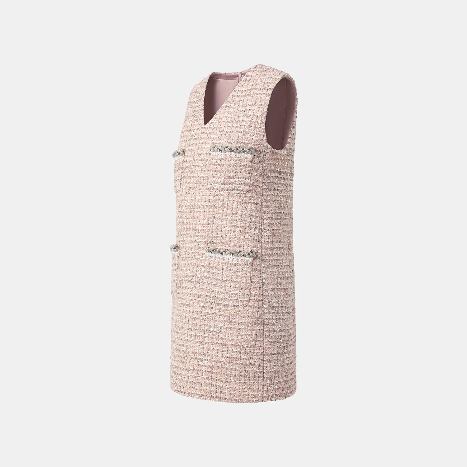 “Chelsea teatime .” Tweed A-line short dress—Pink marshmallow 