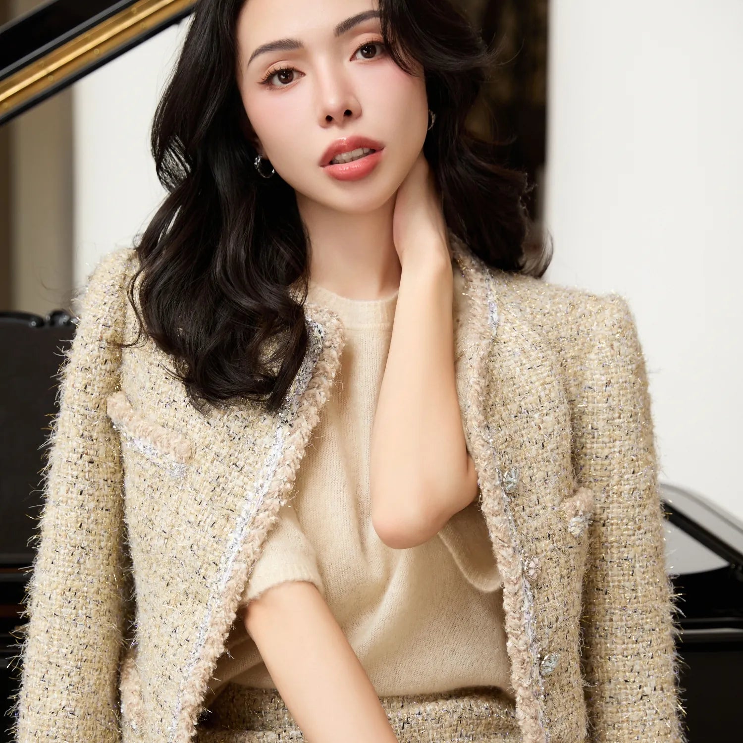 Autumn Diary Silk Cashmere 3/4 Sleeve Top—Vanilla Cake 