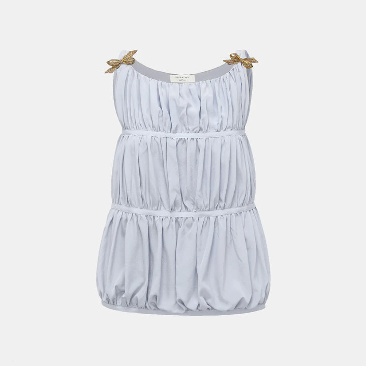 "Brunch at Ritz." 真絲雪紡立體抽褶背心— 暮雲煙紫