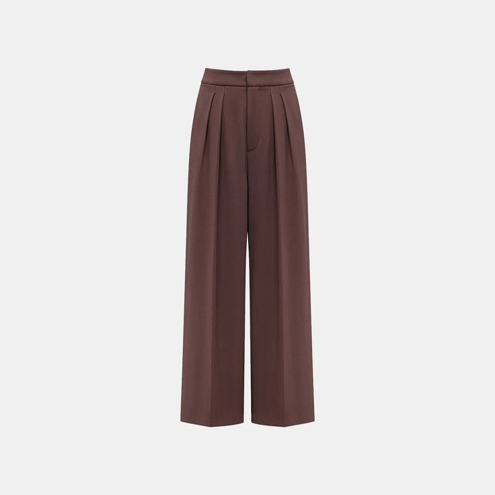 "Speak Sleek." Anti-wrinkle Acetate Special Cut Wide Leg Trousers - Suede Brown 