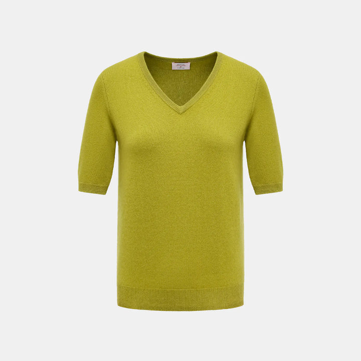 “Cash-In Collection 財“ 100% Baby Cashmere 五分袖V領上衣（Yarn by Loro Piana）— 春芽綠