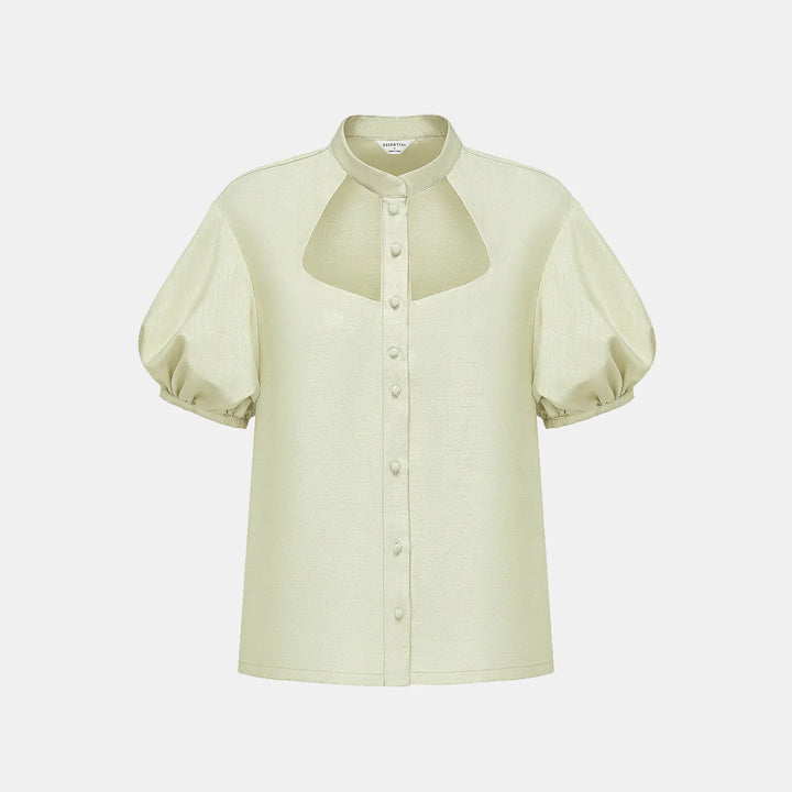 “Sloane Ave glam.” 鏤空設計襯衫— 氣泡綠 (霧面/緞面)