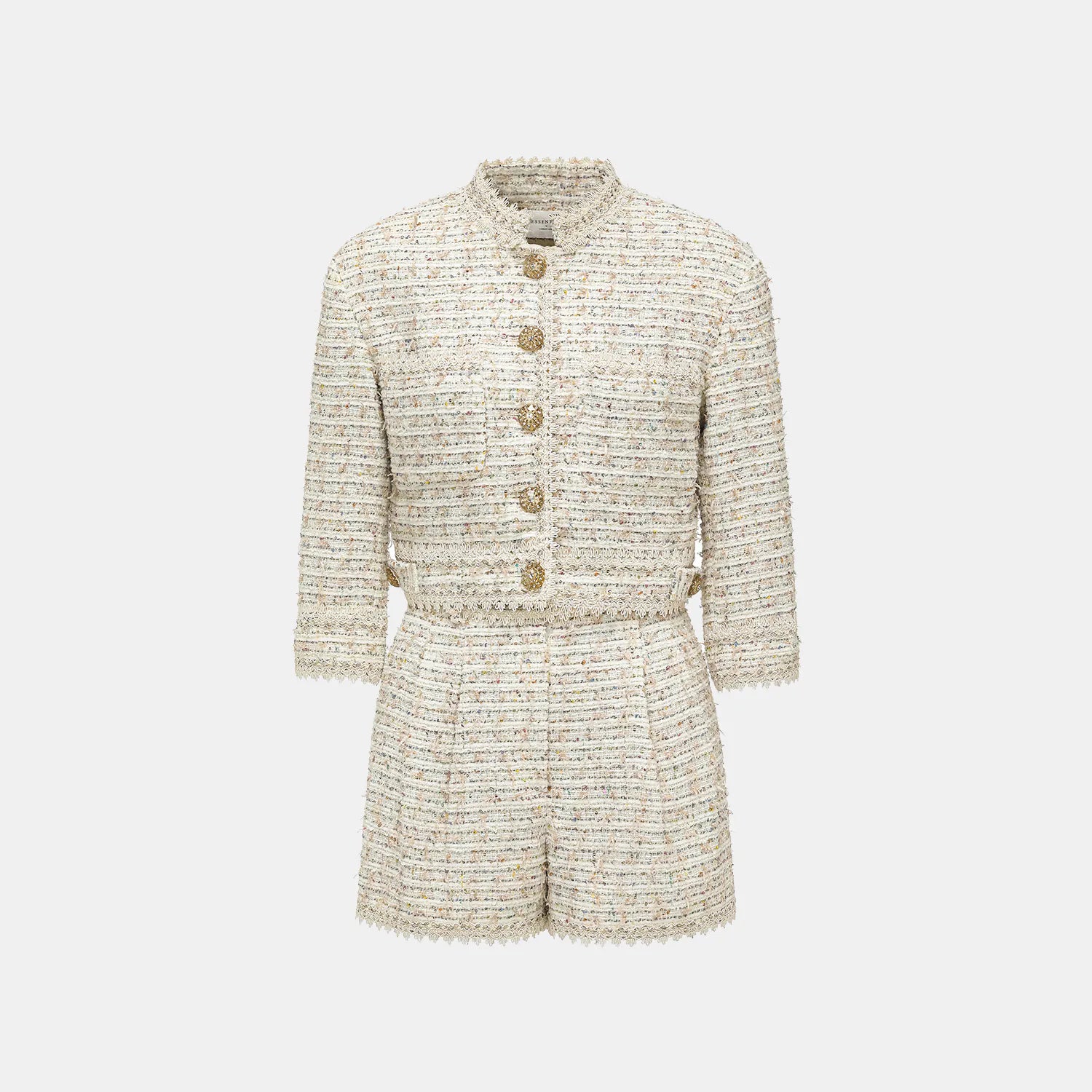 "Chelsea Citywalk" Lace-trimmed Tweed Short Jacket - Crème Brûlée 