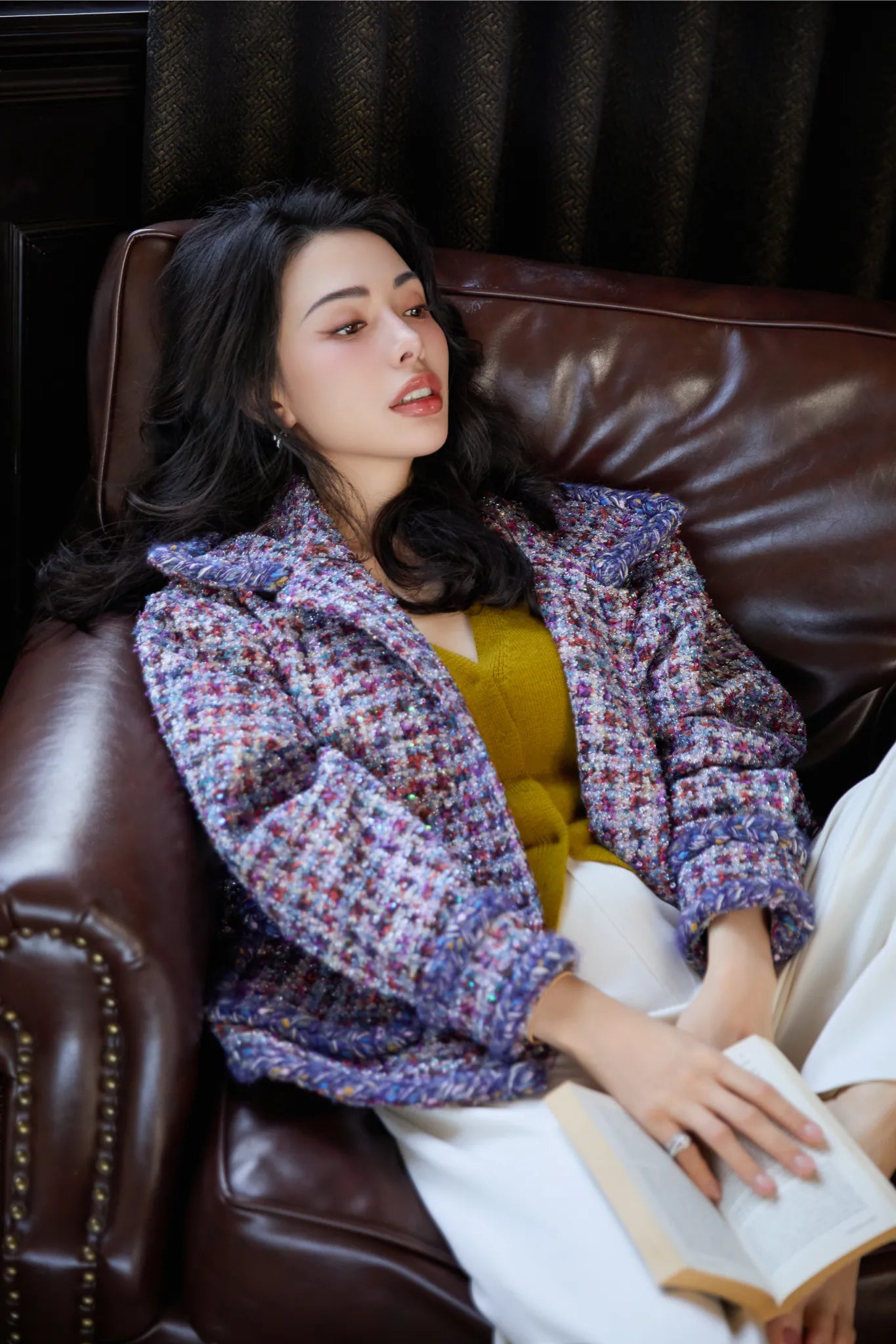 "Tokyo'Hours" Oversized Tweed Jacket—Blueberry cupcake