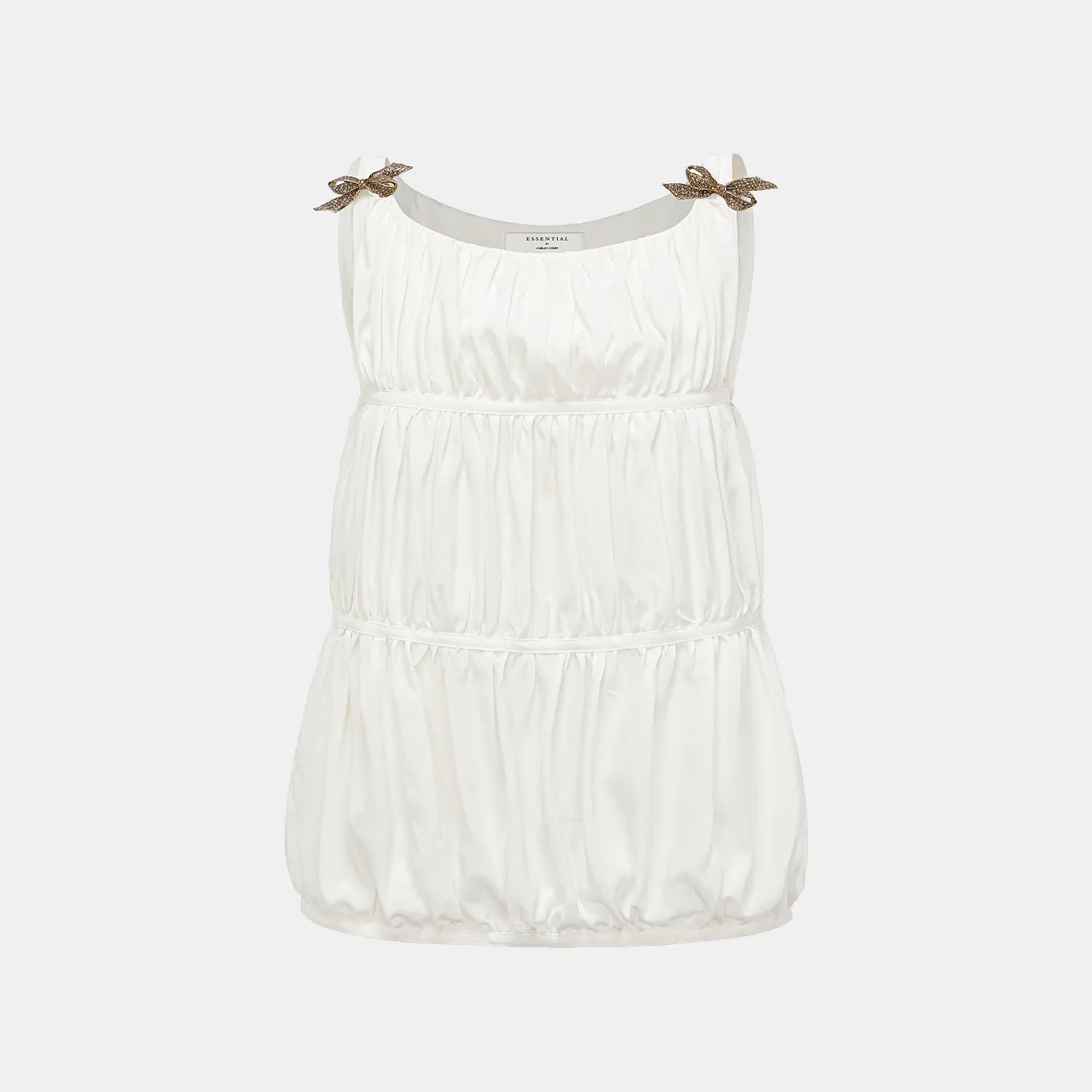 "Brunch at Ritz." 真絲雪紡立體抽褶背心— 梨花白