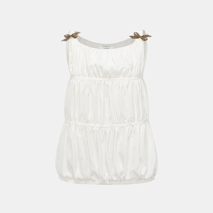 "Brunch at Ritz." 真絲雪紡立體抽褶背心— 梨花白