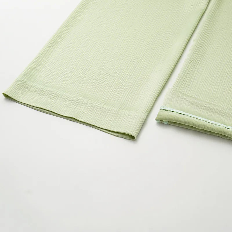 "Easy Go Chic" Korean Pleated Fabric Straight Leg Pants — Bubble Green 