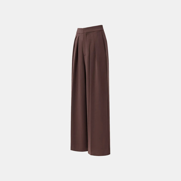 "Speak Sleek." Anti-wrinkle Acetate Special Cut Wide Leg Trousers - Suede Brown 