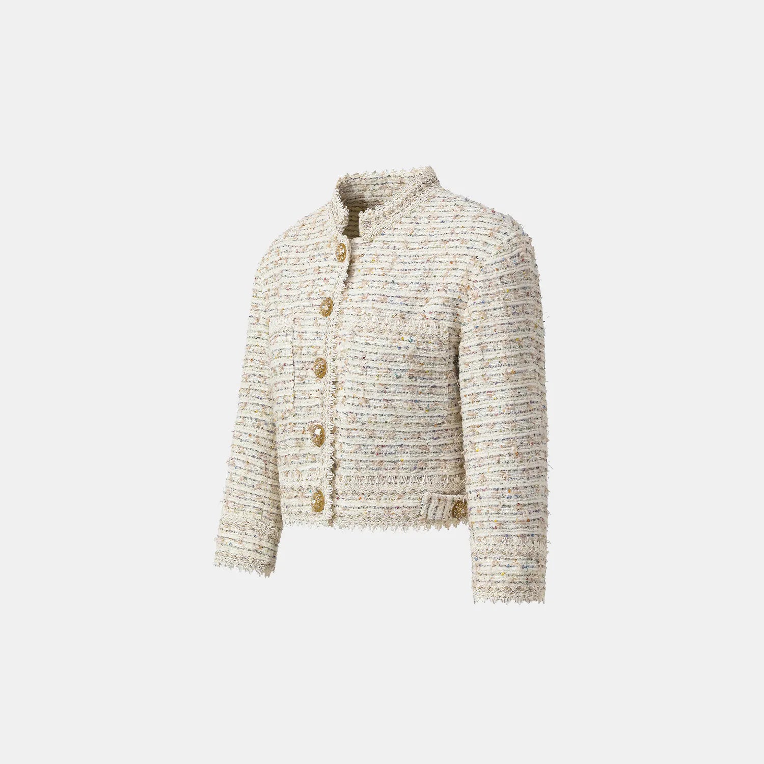 "Chelsea Citywalk" Lace-trimmed Tweed Short Jacket - Crème Brûlée 