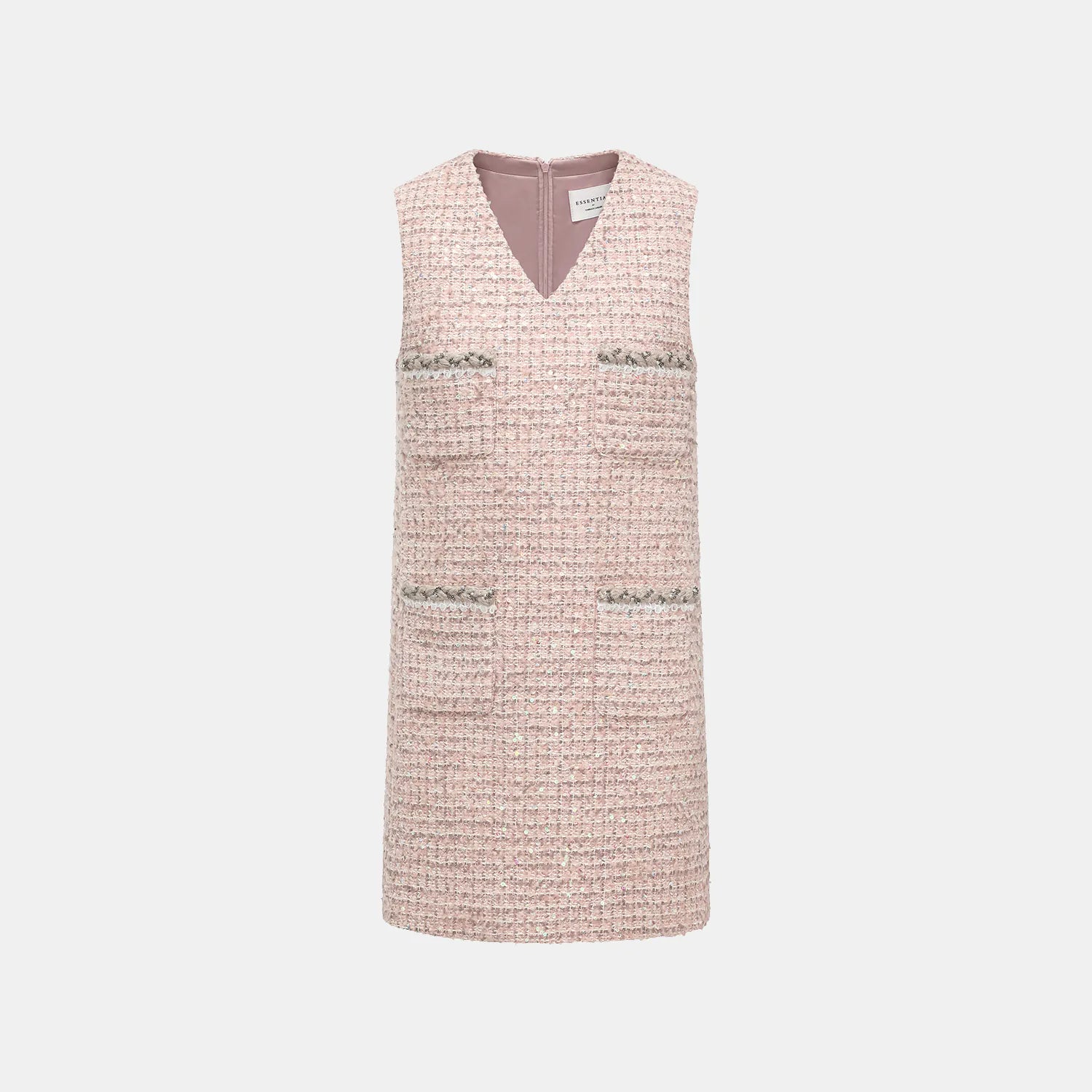 “Chelsea teatime .” Tweed A-line short dress—Pink marshmallow 