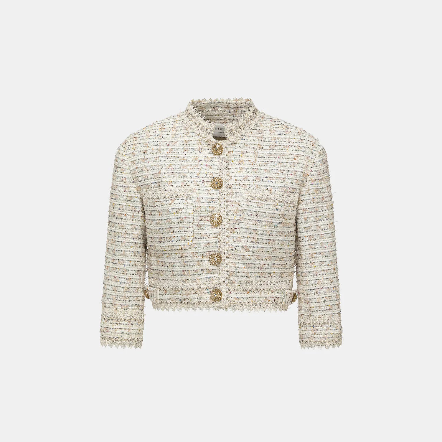 "Chelsea Citywalk" Lace-trimmed Tweed Short Jacket - Crème Brûlée 