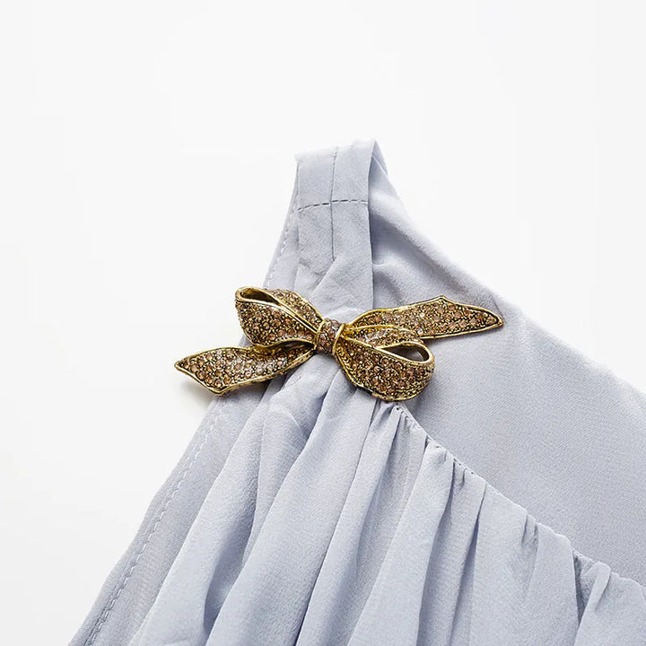 "Brunch at Ritz." 真絲雪紡立體抽褶背心— 暮雲煙紫