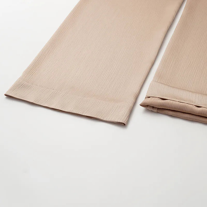 "Easy Go Chic" Korean Pleated Fabric Straight Leg Pants — Nude Gold 