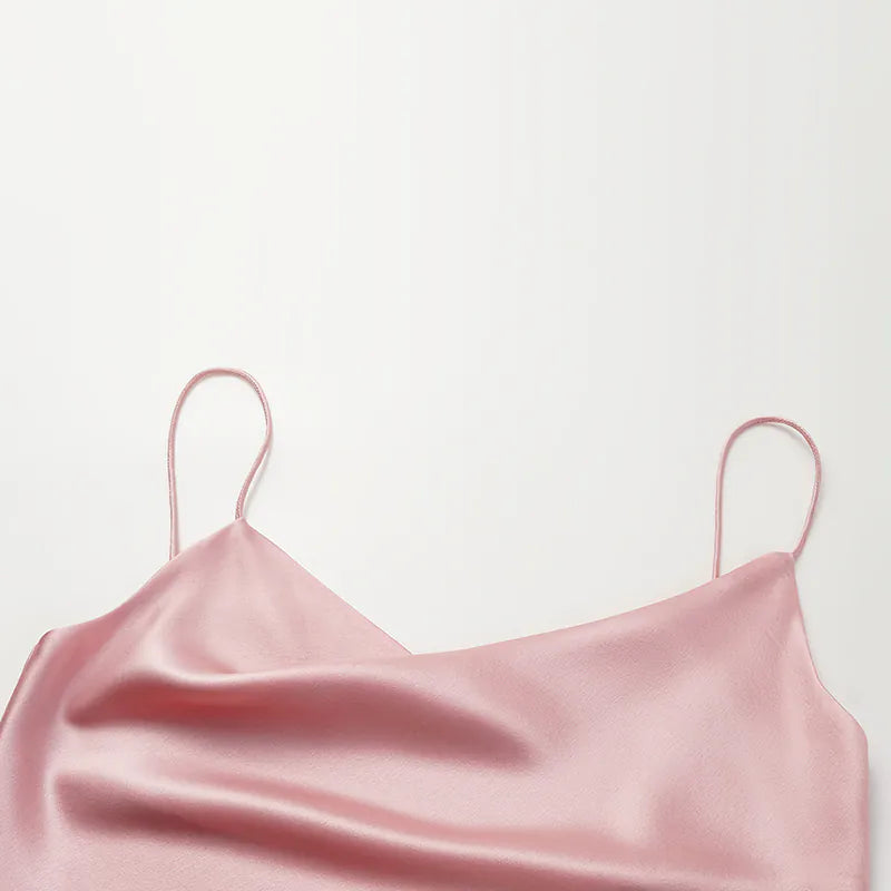 "Summer Diary" 醋酸盪領細肩帶背心—粉