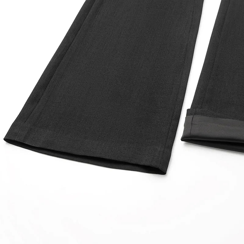 "Autumn Diary" Korean super stretch drape texture fabric beautiful leg filter flared pants - black 