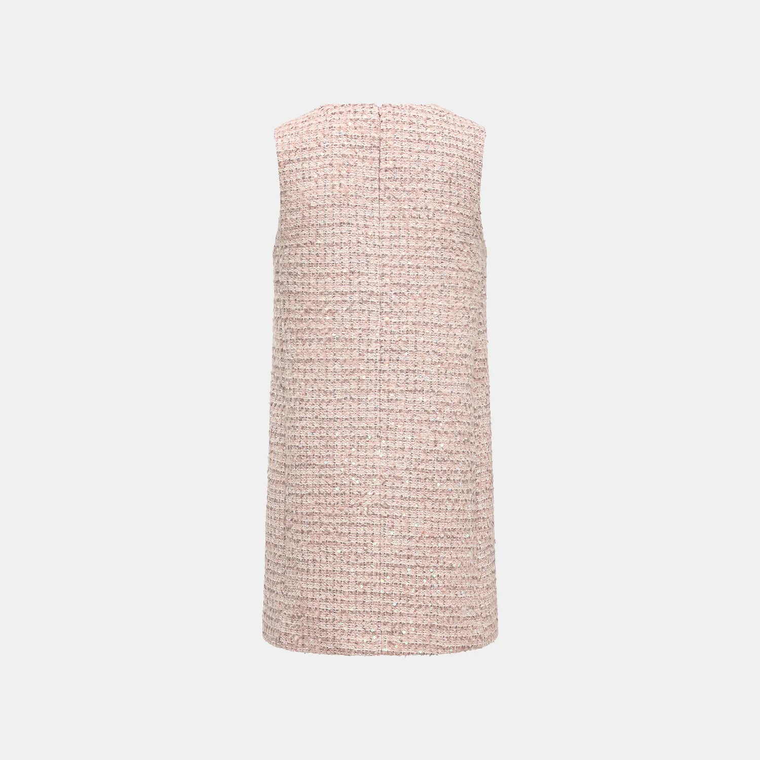 “Chelsea teatime .” Tweed A-line short dress—Pink marshmallow 