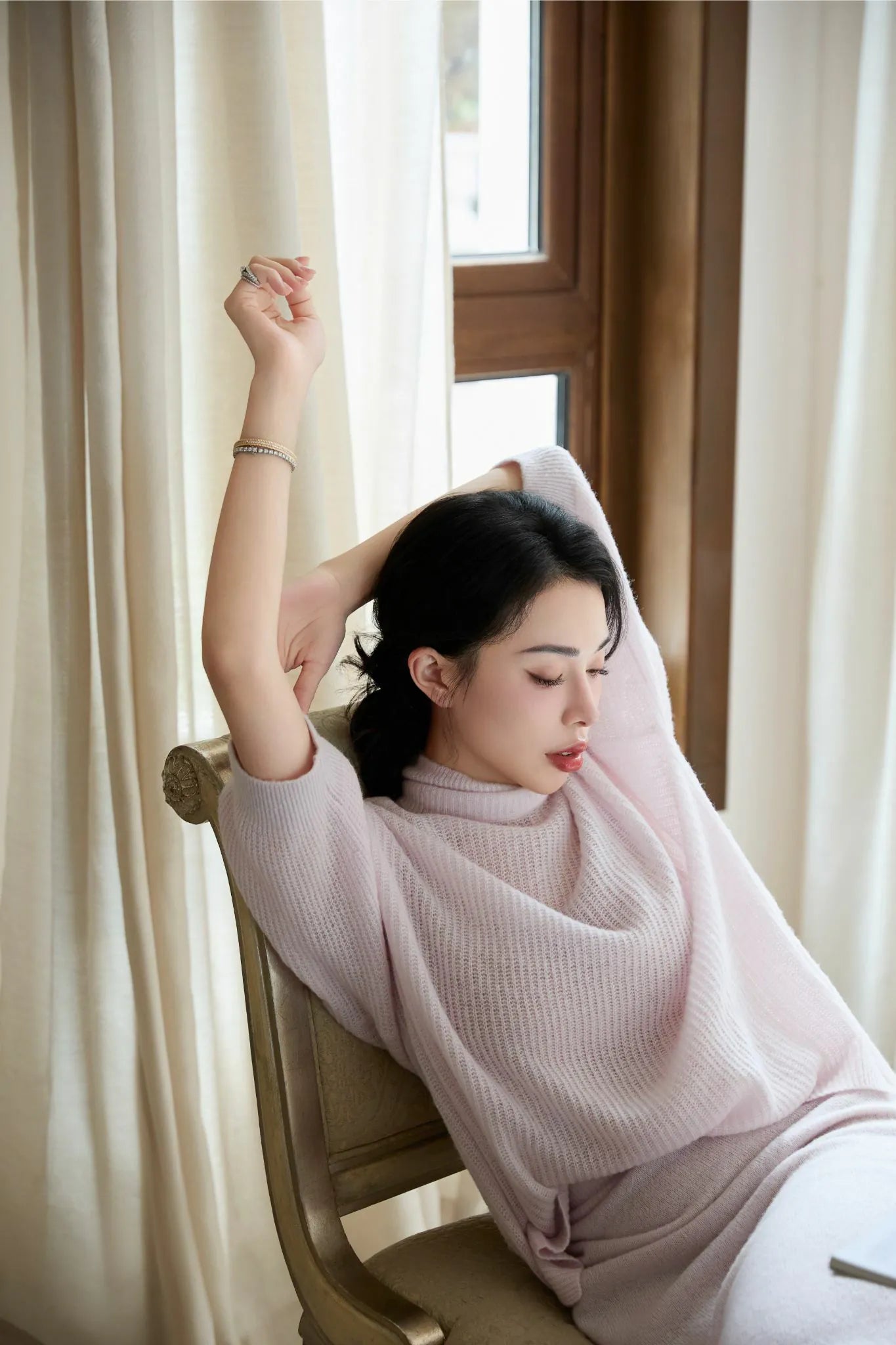 "Autumn Diary" Silk Cashmere Turtleneck Tunic—Rose Water 