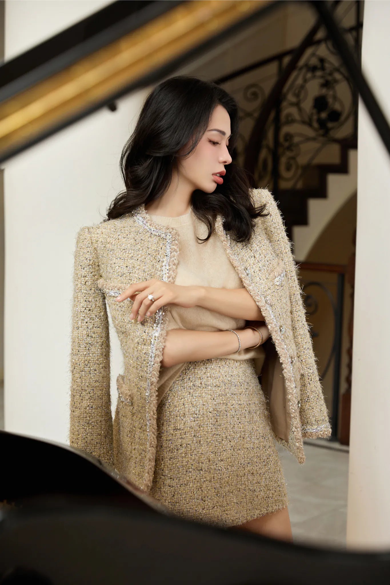 "Winter Versailles" Tweed Jacket - Purple/Gold 