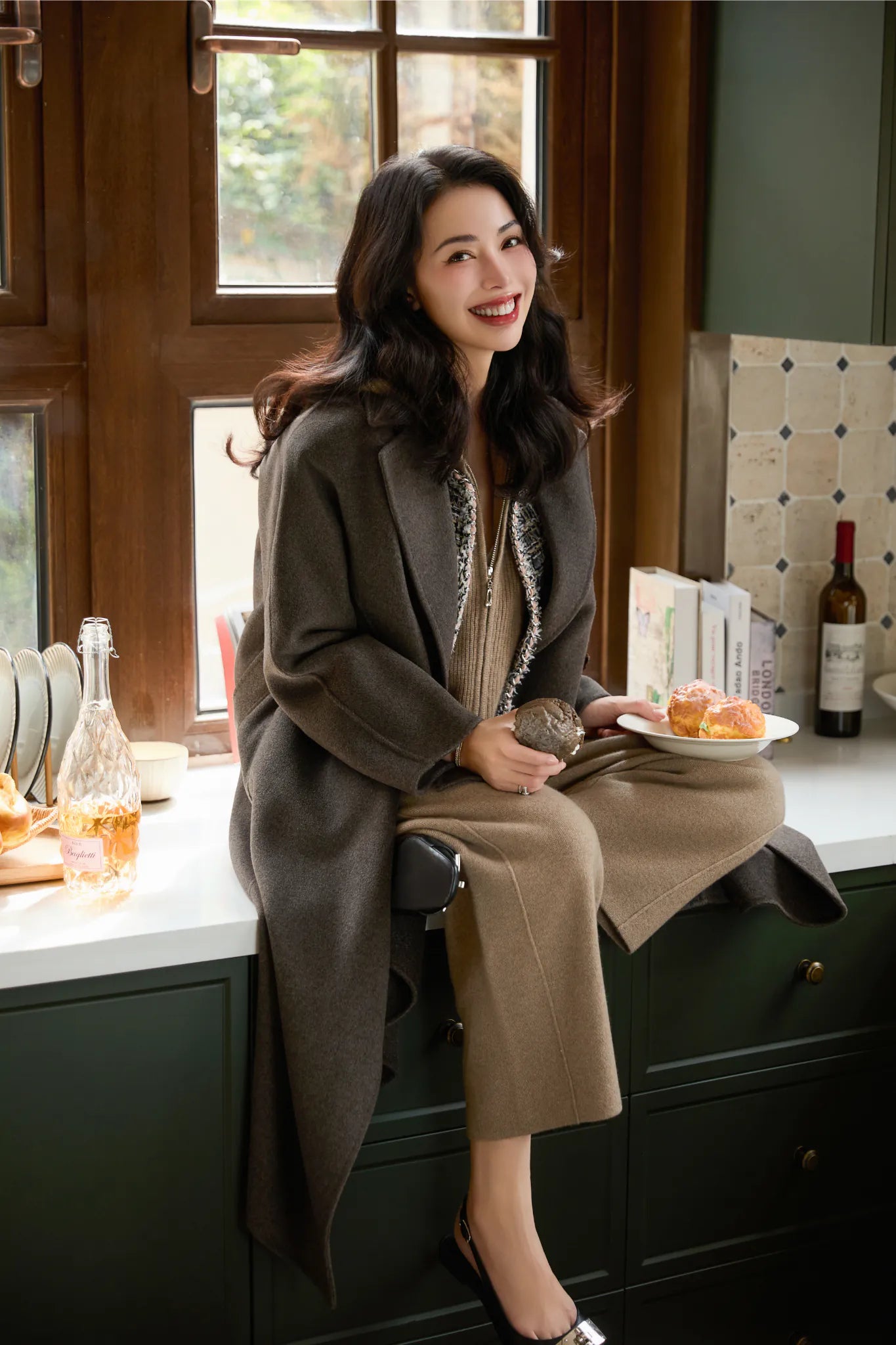 “Winter Diary” 100%Cashmere 雙面長絨工藝雙排扣長大衣—灰