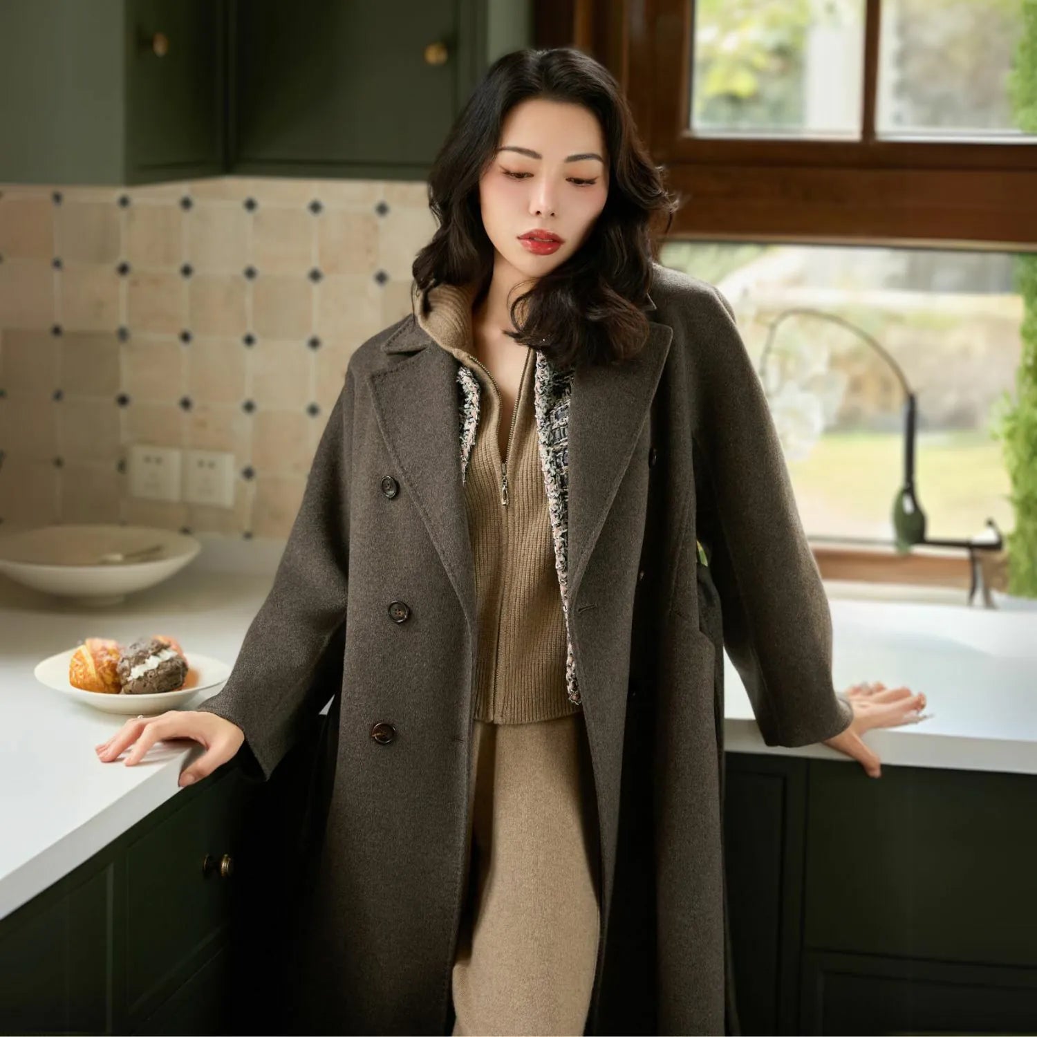 “Knightsbridge citywalk.” Tweed jacket—grey 