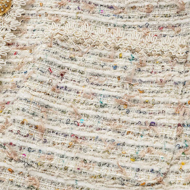 "Chelsea Citywalk" Lace-trimmed Tweed Short Jacket - Crème Brûlée 