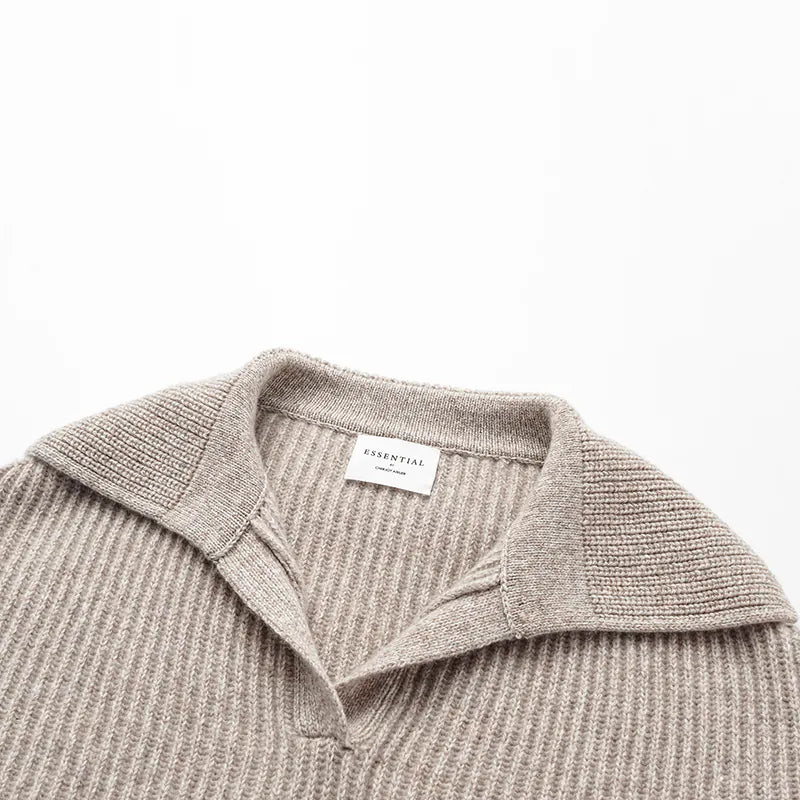 "Winter Diary" 100% Cashmere 粗針大翻領上衣—Taupe Swirl