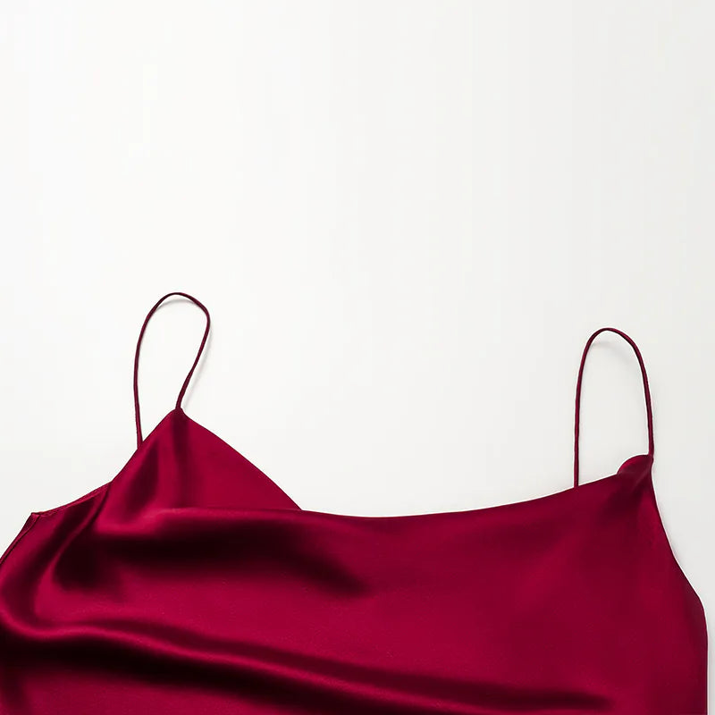 "Summer Diary" 醋酸盪領細肩帶背心—玫瑰紅