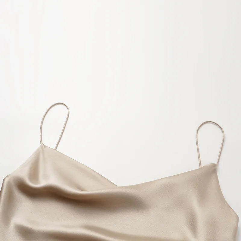 "Summer Diary" 醋酸盪領細肩帶背心—啞金