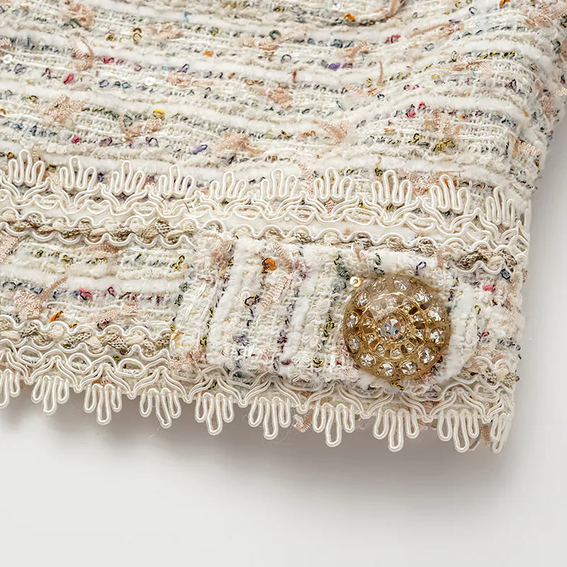 "Chelsea Citywalk" Lace-trimmed Tweed Short Jacket - Crème Brûlée 