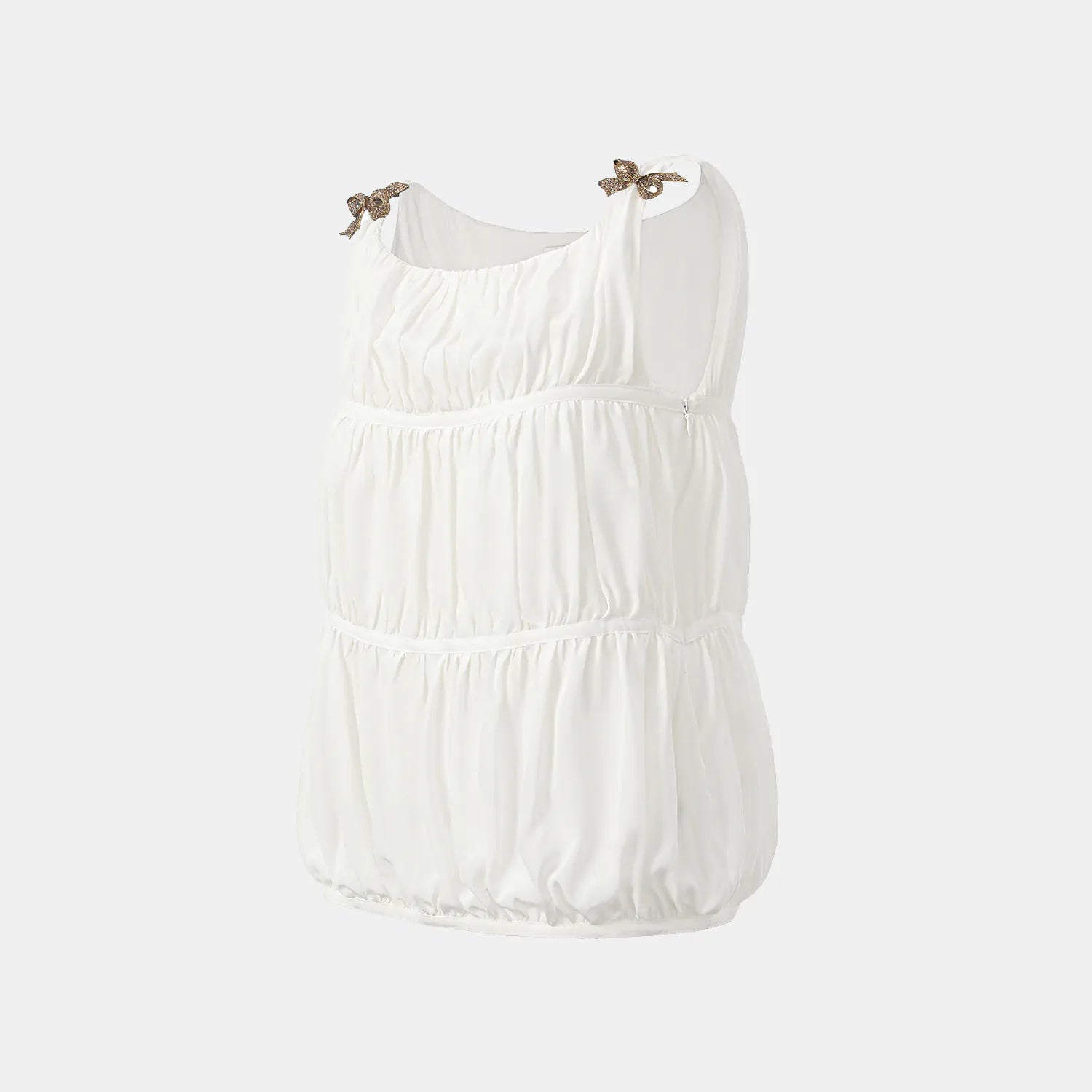 "Brunch at Ritz." 真絲雪紡立體抽褶背心— 梨花白