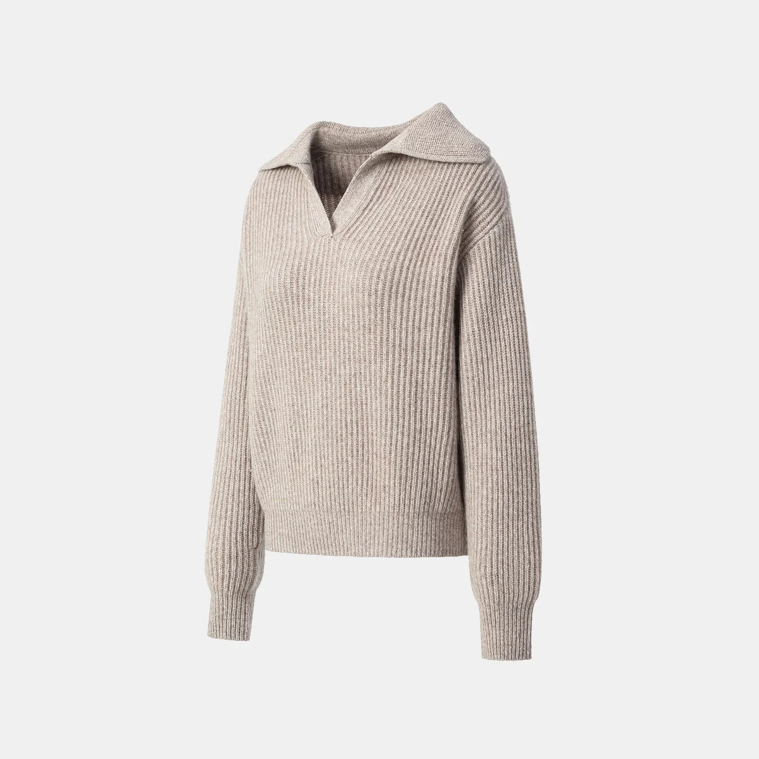 "Winter Diary" 100% Cashmere 粗針大翻領上衣—Taupe Swirl