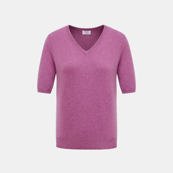 “Cash-In Collection 財“ 100% Baby Cashmere 五分袖V領上衣（Yarn by Loro Piana）— 胭脂紫