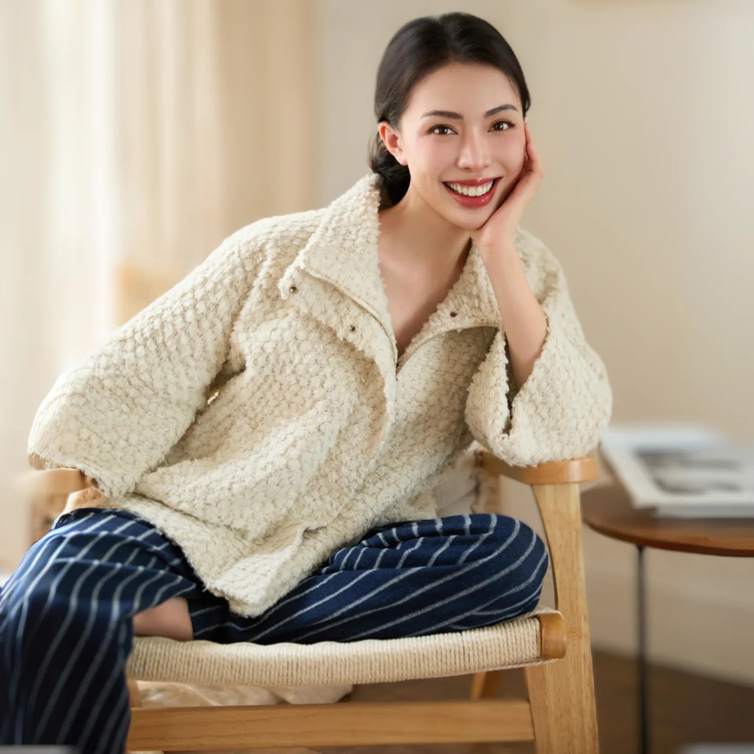 "Tokyo Hours" Tweed Cape Coat with Large Lapel - Cloud White 