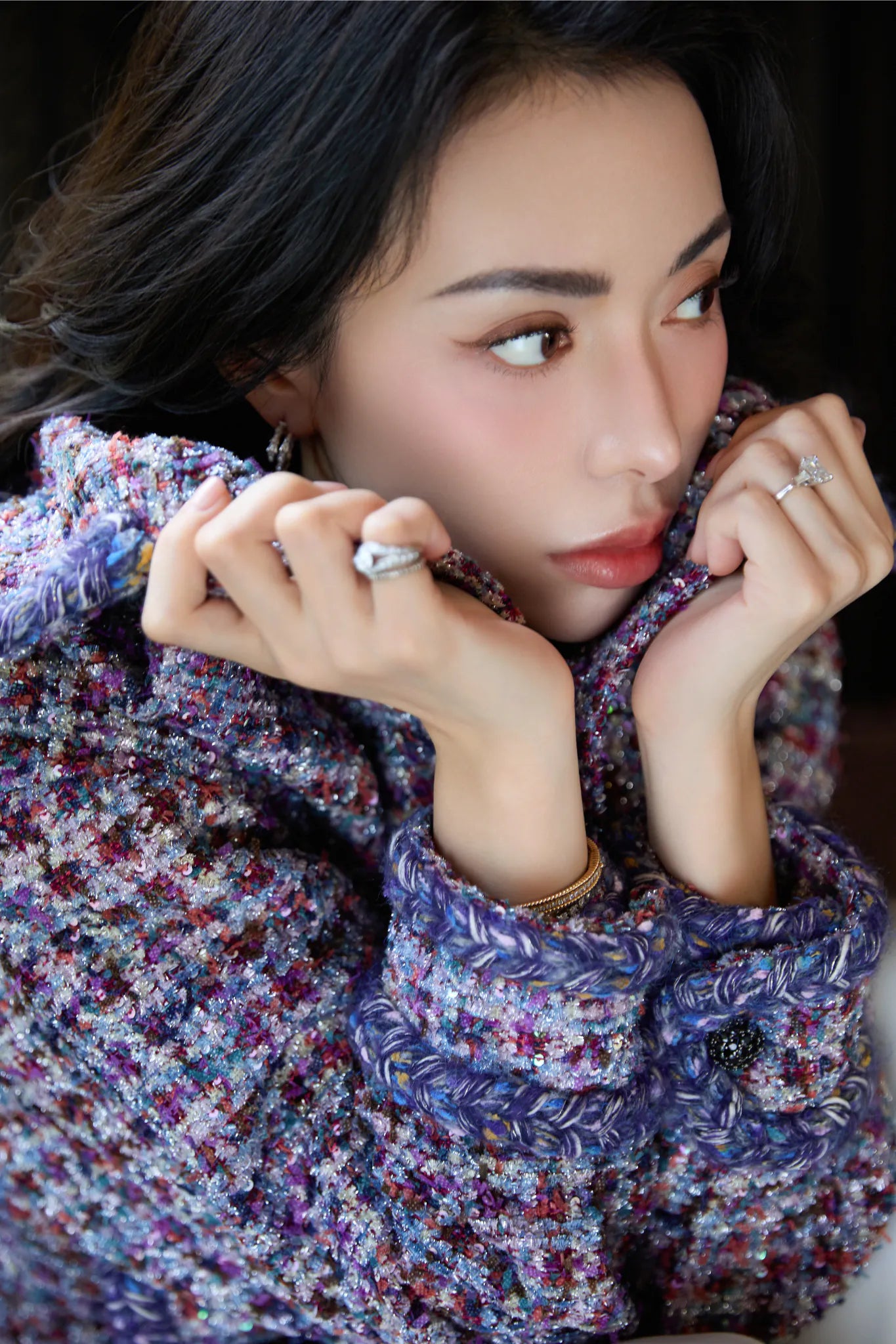 "Tokyo'Hours" Oversized Tweed Jacket—Blueberry cupcake