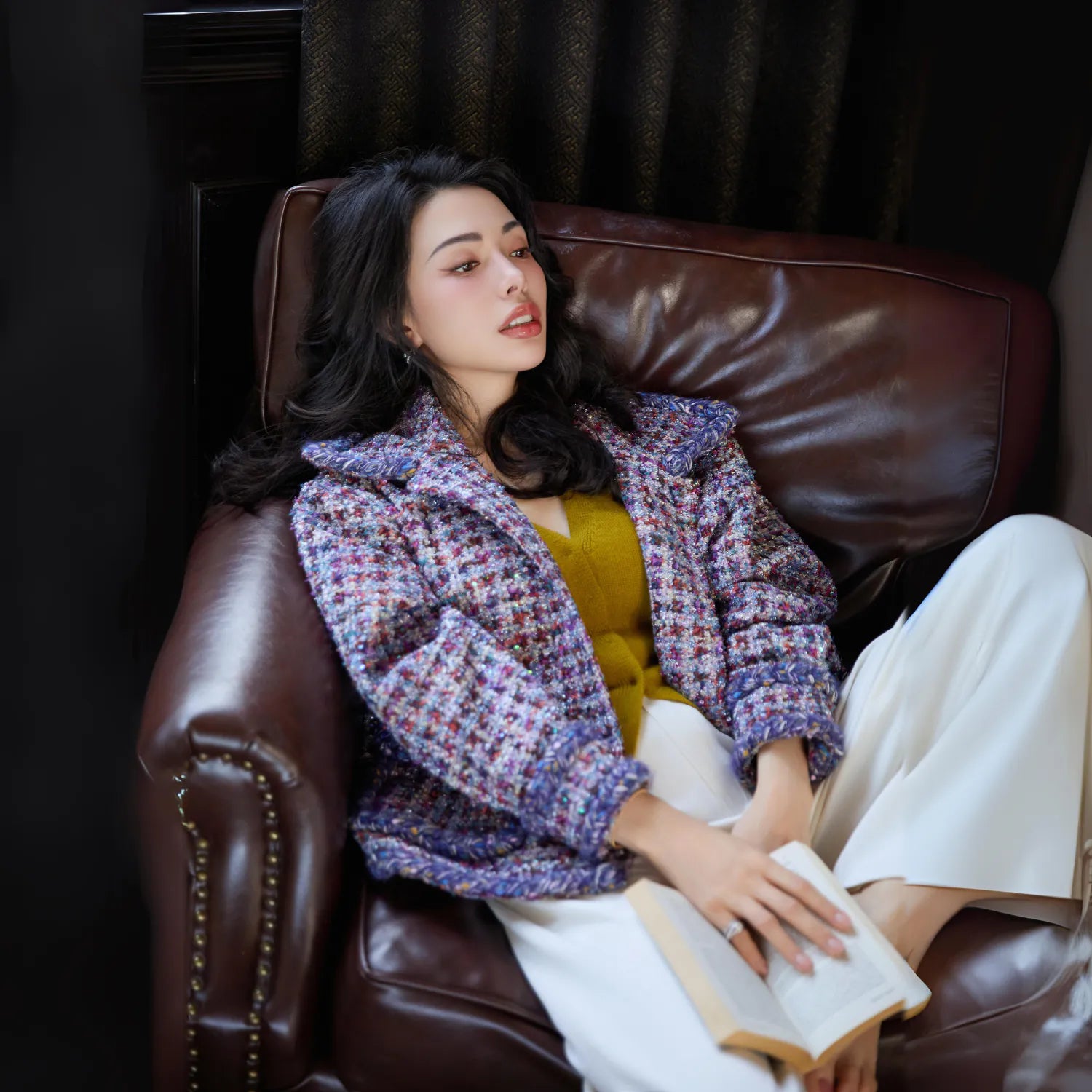 “Autumn Diary” 100%Cashmere V領背心—Mustard