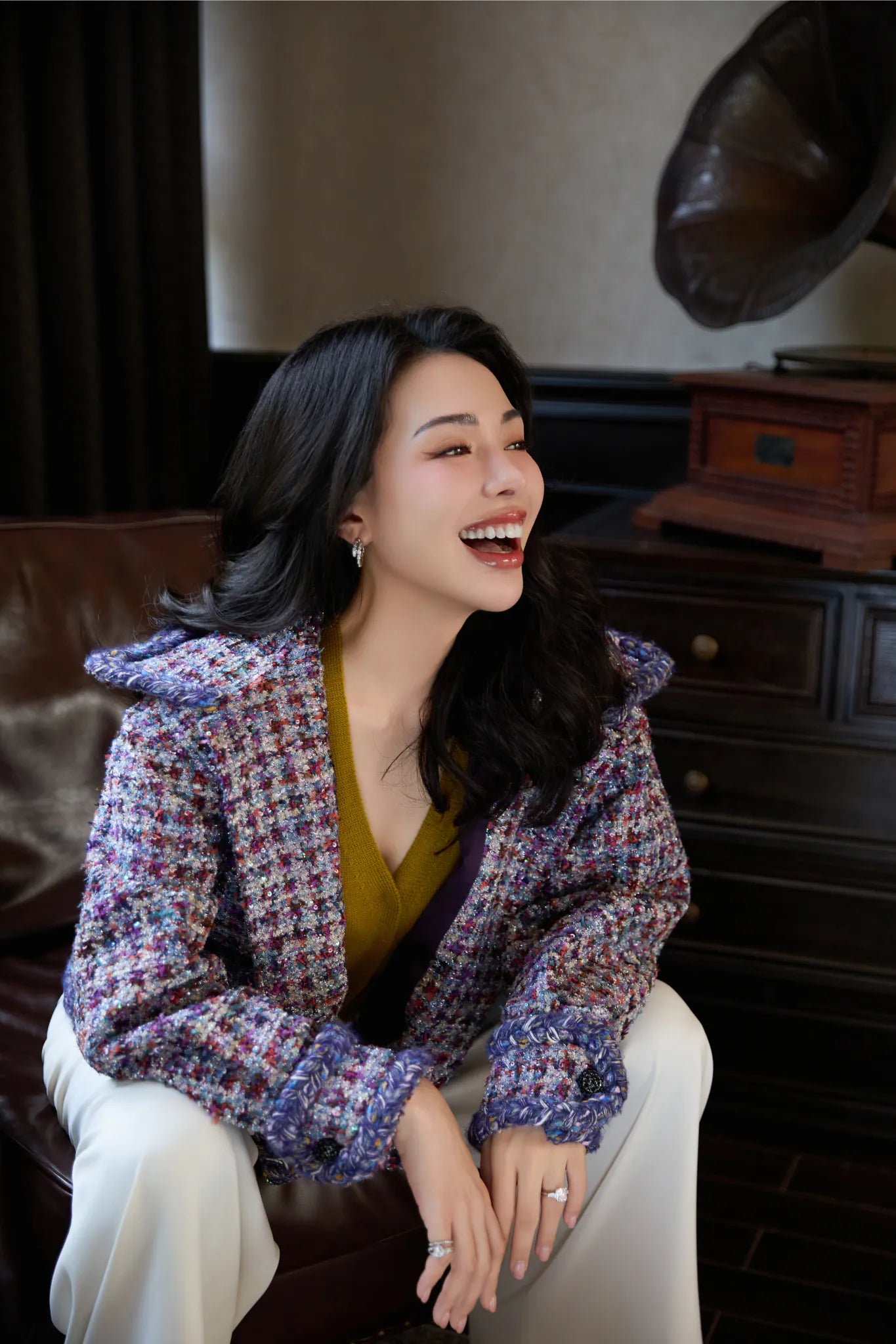 "Tokyo'Hours" Oversized Tweed Jacket—Blueberry cupcake