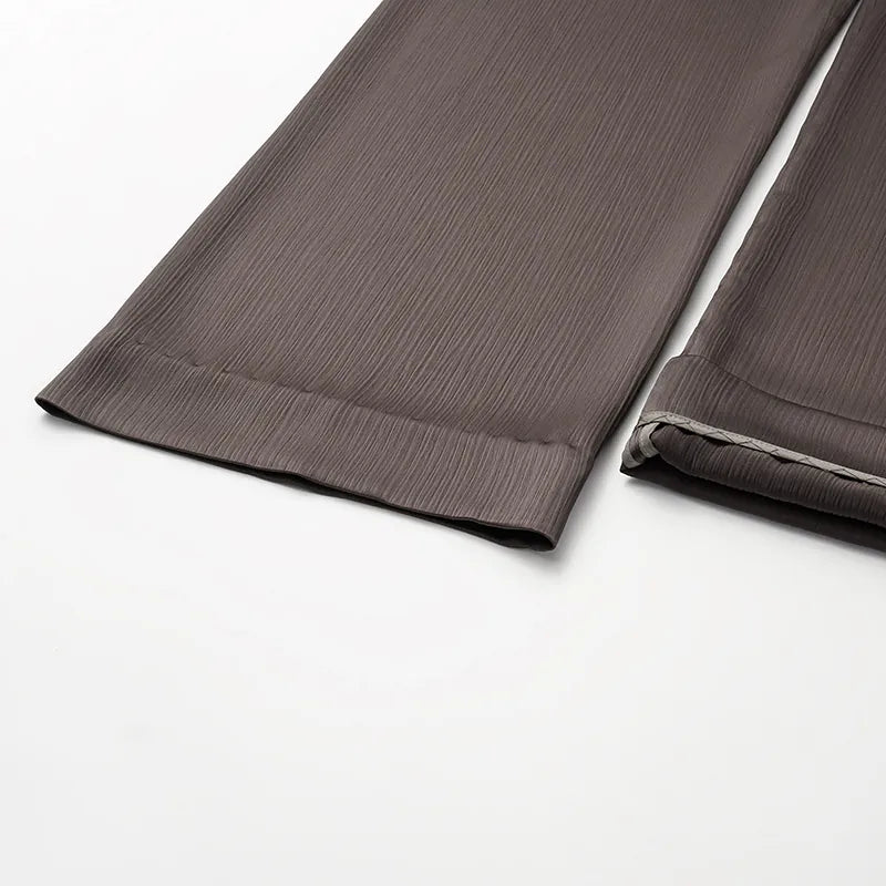 "Easy Go Chic" Korean Pleated Fabric Straight Leg Pants - Leather Brown 