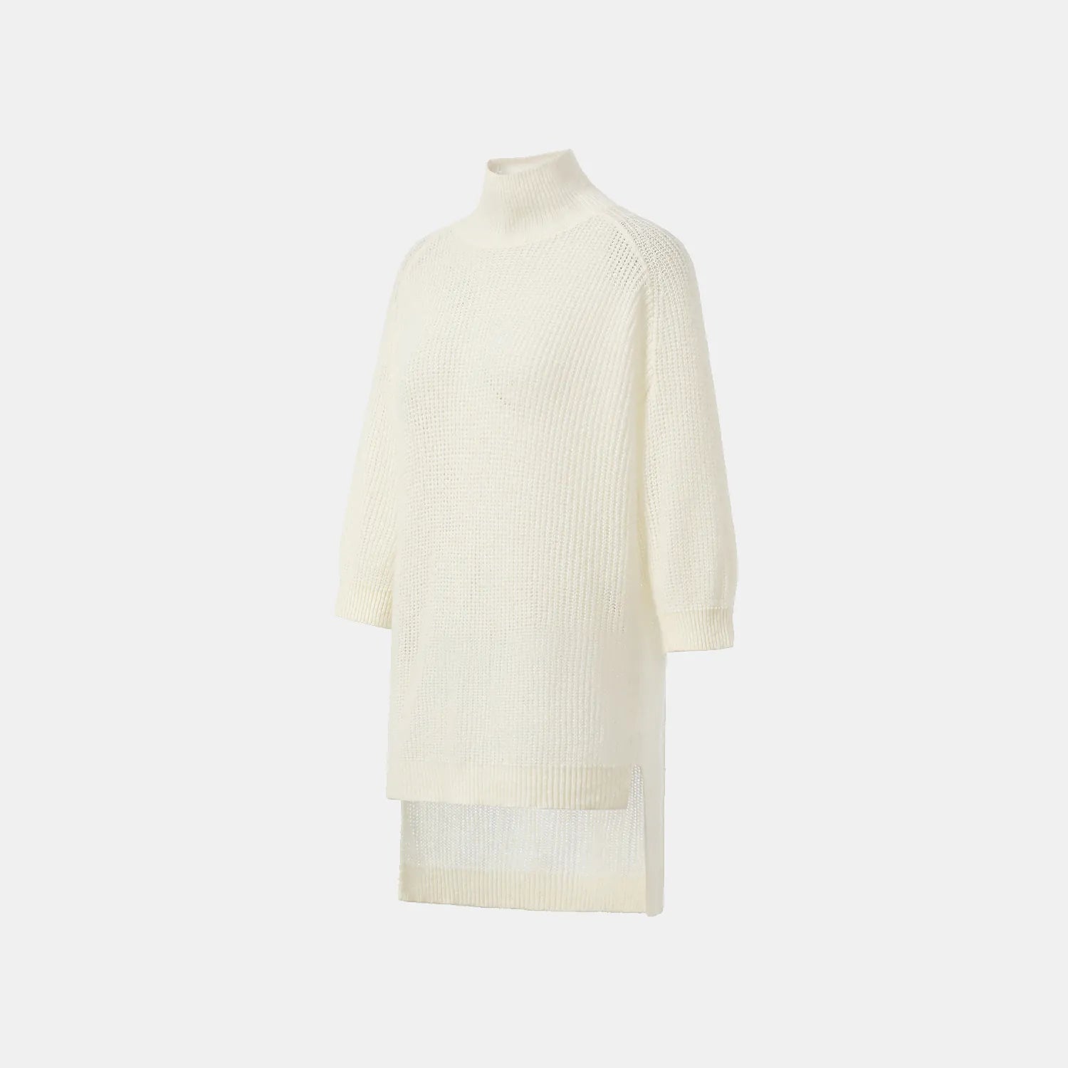 “Autumn Diary”真絲喀什米爾中高領長版上衣—Milk