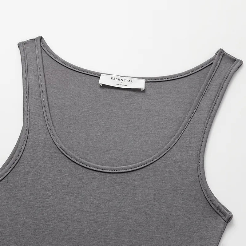 "Exquisite Daily" Ultra Soft Modal Vest/Straight Leg Pants Set - Gray 