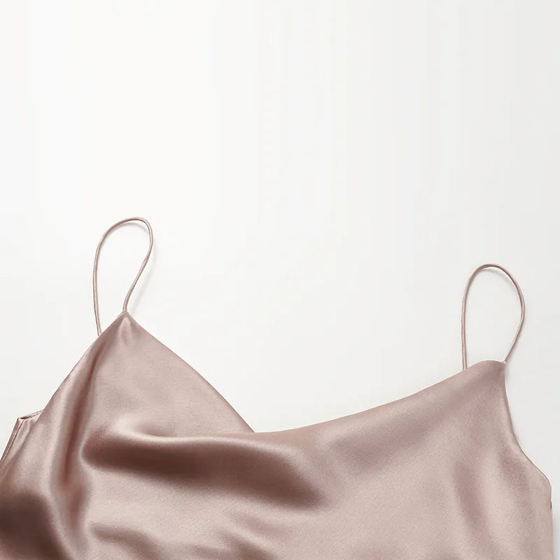 "Summer Diary" 醋酸盪領細肩帶背心—銅金