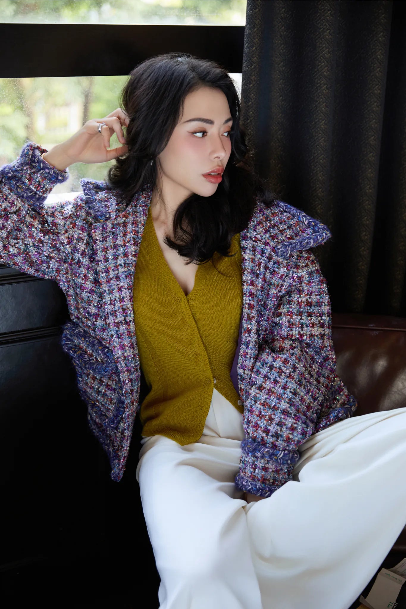 “Autumn Diary” 100%Cashmere V領背心—Mustard