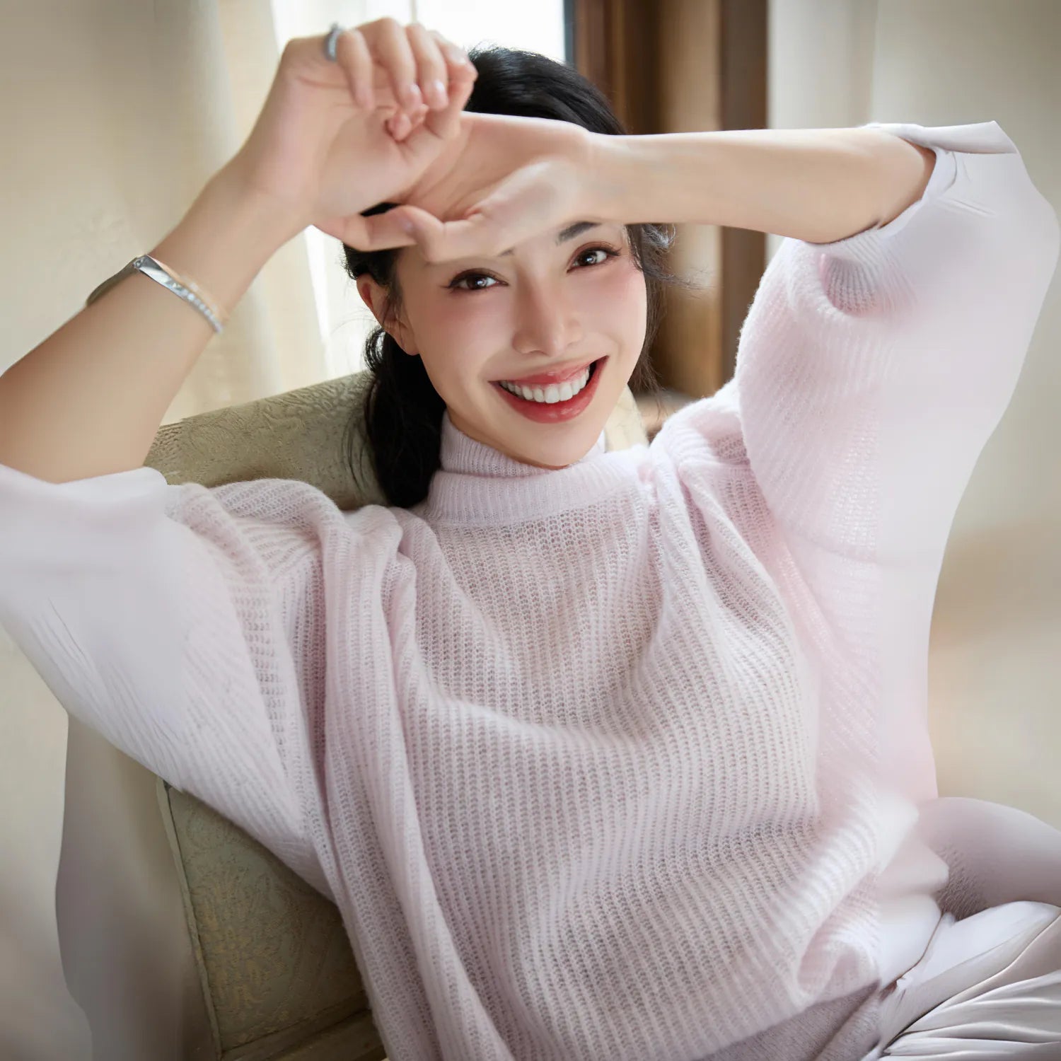 "Autumn Diary" Silk Cashmere Turtleneck Tunic—Rose Water 