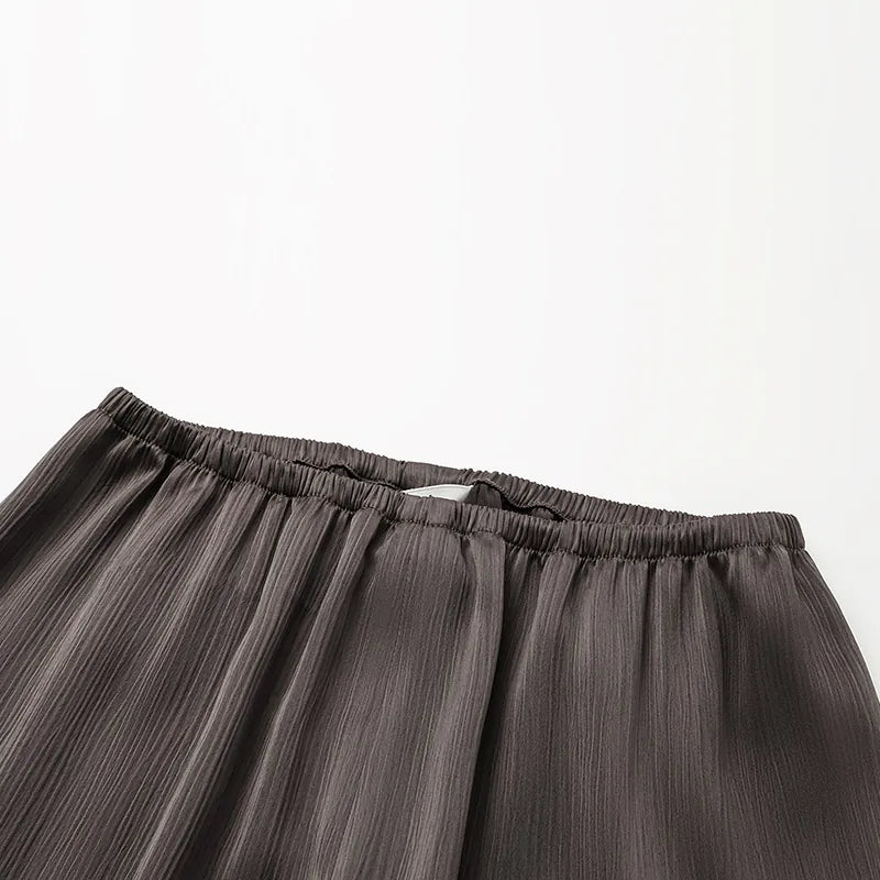 "Easy Go Chic" Korean Pleated Fabric Straight Leg Pants - Leather Brown 