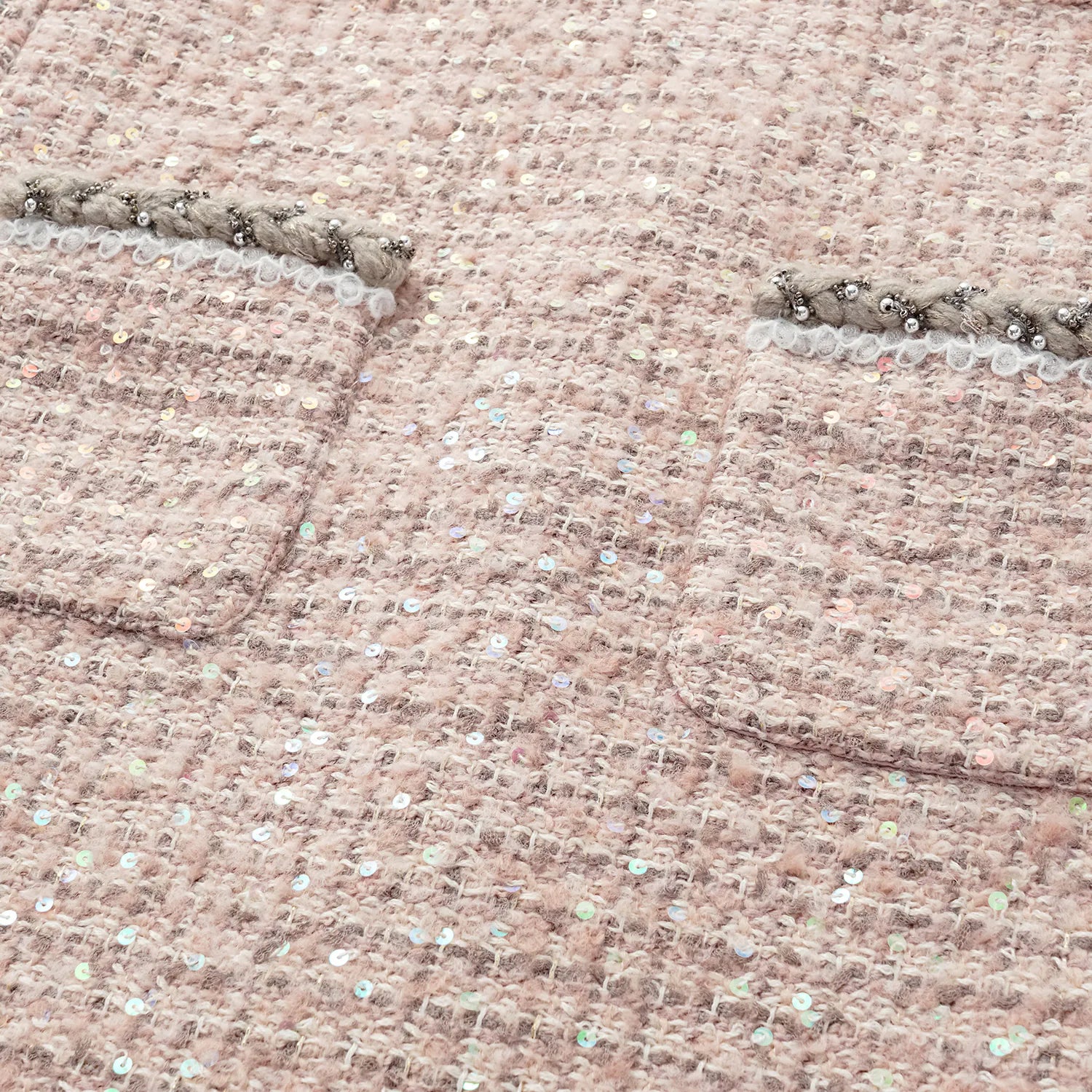 “Chelsea teatime .” Tweed A-line short dress—Pink marshmallow 