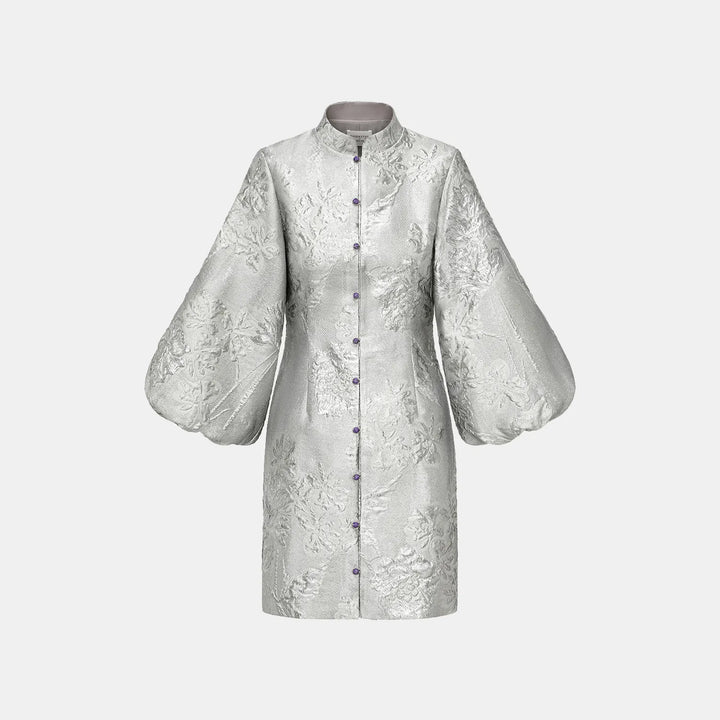 “Imperial Garden Gala“ Italian Jacquard Chinese Style Dress — Silver 