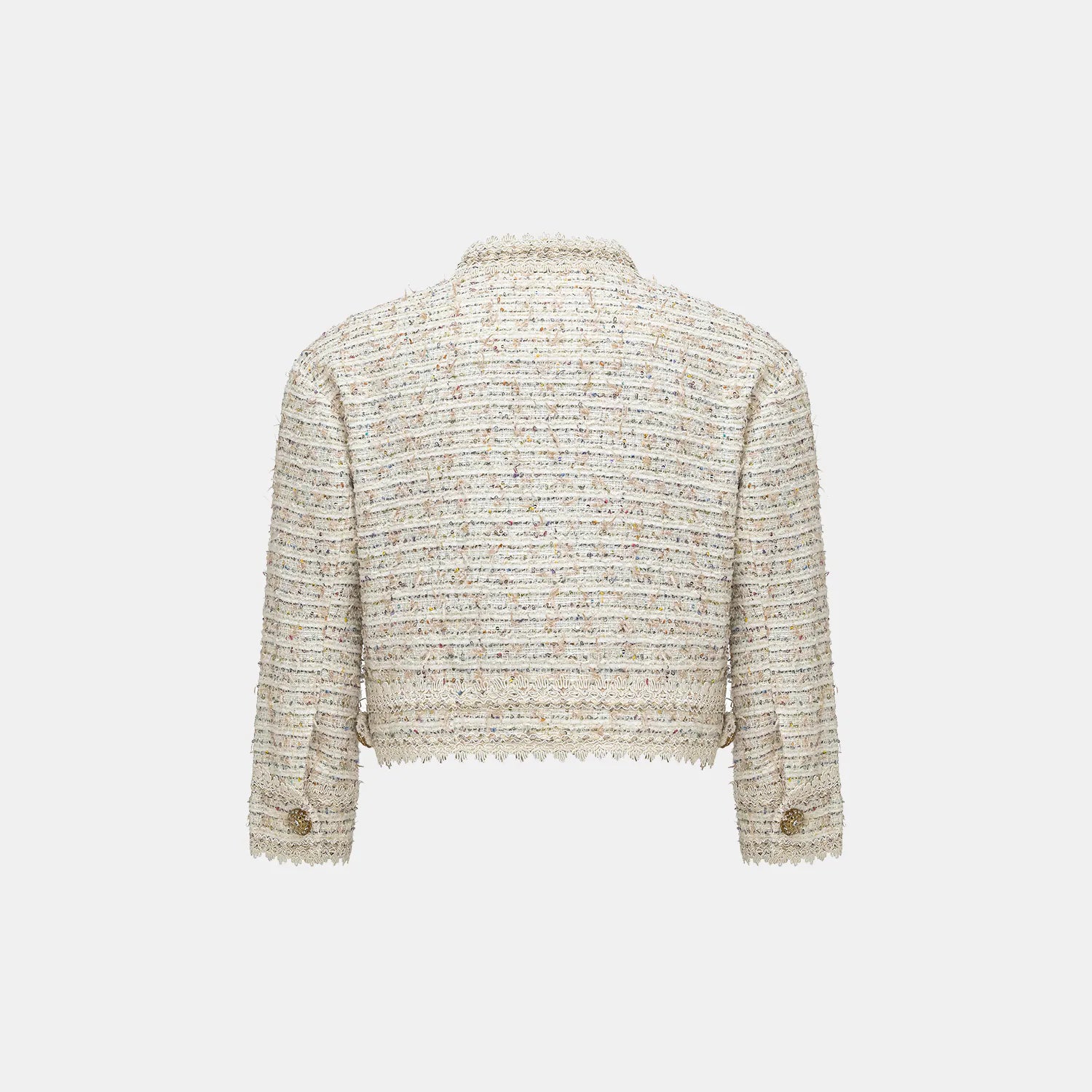 "Chelsea Citywalk" Lace-trimmed Tweed Short Jacket - Crème Brûlée 