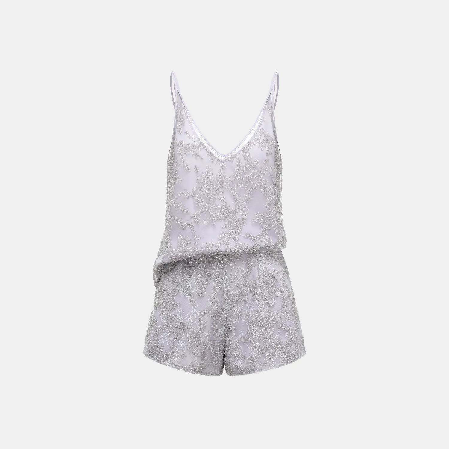 “茶宴” 奢華珠綉蕾絲輕國風細肩帶背心—Silver